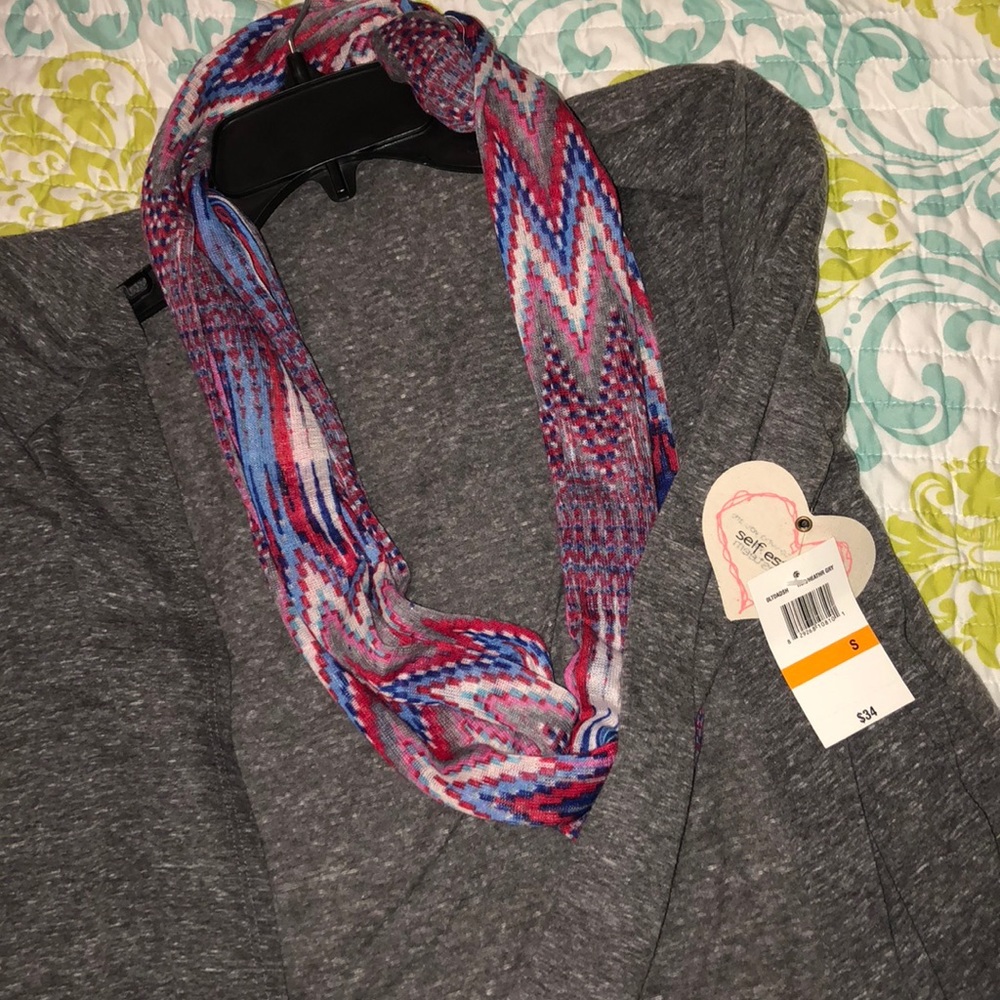 Girls Cardigan with pink and blue scarf